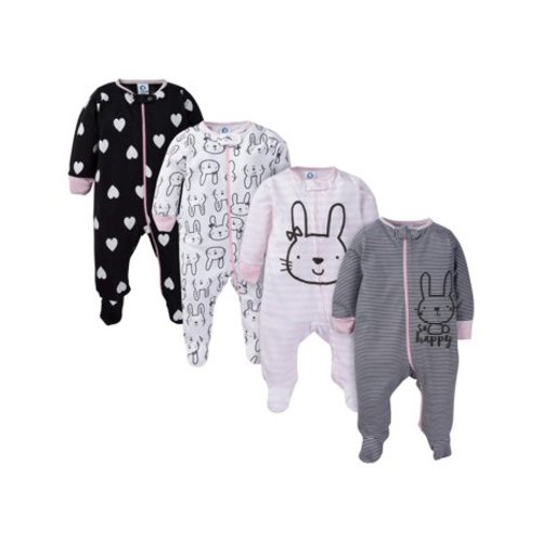 Gerber Baby Girl Zip-up Sleep 'N Play Pajamas, 4-Pack