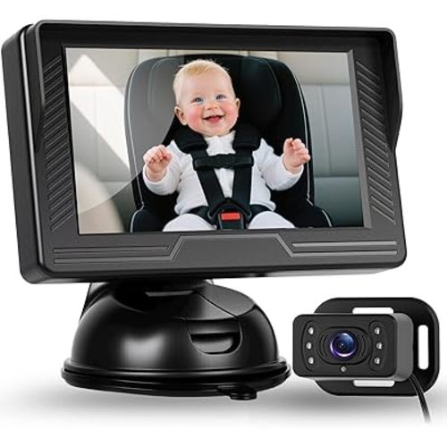 Rear Seat Baby Car Camera for Backseat HD-Rear-Facing Car Baby Monitor with Night Vision, Adjustable View Angle, Easy Setup,360°Rotatable car Camera, Safety for Kids with 4.3 inch IPS car Baby Monitor