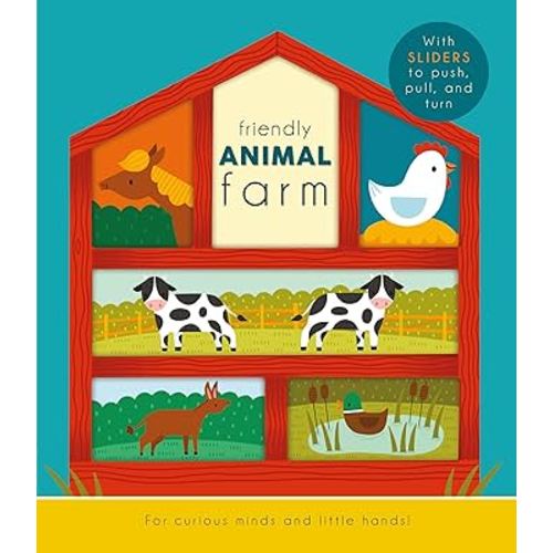 Friendly Animal Farm (Happy Fox Books) Interactive Board Book for Kids Ages 3-6 - Meet Farm Animals like Horses, Sheep, Chickens, Llamas, and More, with Sliders to Make Them Move