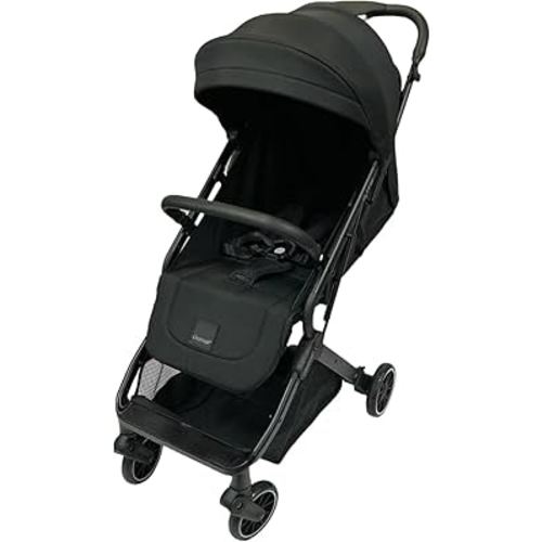 Compact Fold Baby Stroller, Lightweight Travel Toddler Stroller with One-Click Fold, Extendable UPF50+ Canopy, Cup Holder, UV Protected and Waterproof, One-Hand Folding - Black