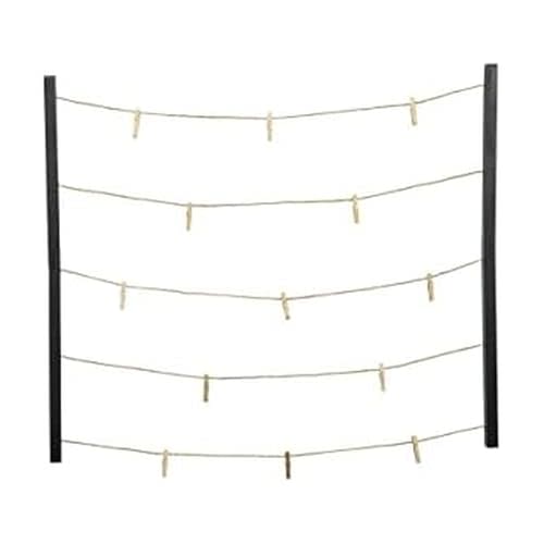 MELANNCO Black Wood and Twine Two Bar Hanging Photo Collage with 30 Wood Clips, 31x26 Inch, Black
