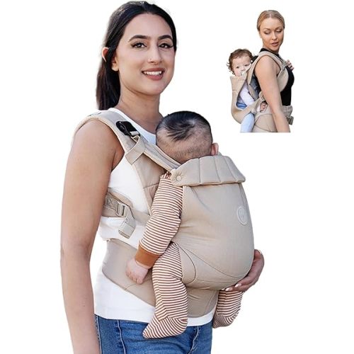 GROWNSY Baby Carrier, One-Click Release Clasp for Easy to Wear, Cozy Wraps Carrier Newborn to Toddler with Head Support(7-44lbs), Ergonomic & Lightweight for Infant to Toddler, Khaki