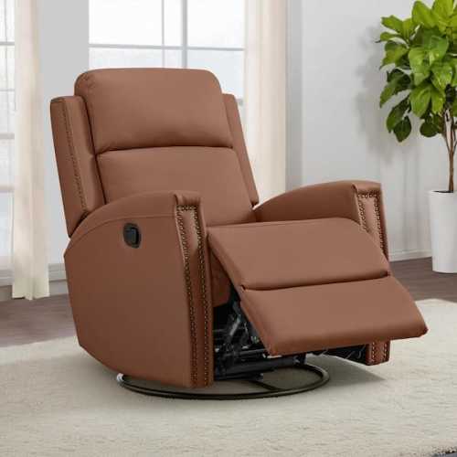 Cybele Brown Leather Manual Swivel Glider Recliner Chair with Metal Frame for Living Room and Bedroom