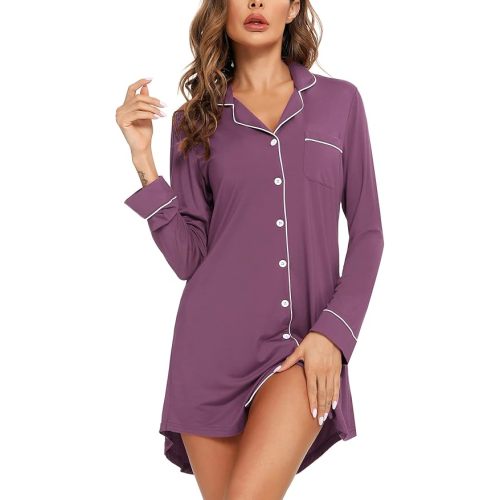 Leikar Maternity Nightgown For Women Nursing Pajamas Long Sleeve Sleepshirt