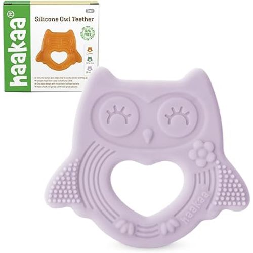 haakaa Silicone Owl Teether,Food-Grade Smiling Teething Toy for Infants, Soft Chew Toys for Babies, BPA Free, Toy for 3 Months+,Lavender