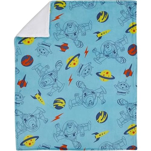 Disney Toy Story Aqua, Lime and Orange Buzz Lightyear Super Soft Sherpa Baby Blanket