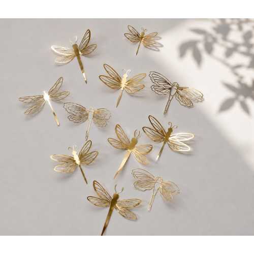 Large shiny wall Dragonflies/metalic Gold/12pcs/3D/Nursery decor/Mirror dragonflies/girl bedroom/mobile/baby shower gift/butterflies decals