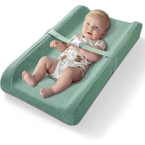 Changing Pad, Soft Baby Diaper Changing Pad, Waterproof Organic Cotton Contoured Foam Mat With Removable Washable Pad Cover, Non-slip Standard Size Change Pad for Changing Table