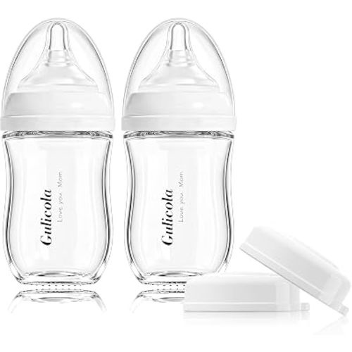 Gulicola Natural Glass Baby Bottle, 5 oz, 2 Pack, White