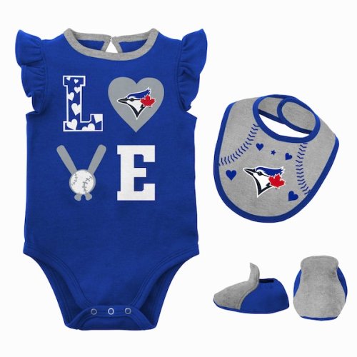 Newborn & Infant Toronto Blue Jays Royal/Heather Gray Three-Piece Love of Baseball Bib, Bodysuit & Booties Set