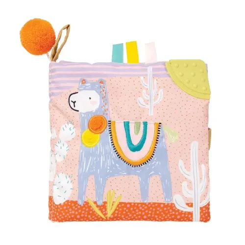 Manhattan Toy Llama Themed Soft Baby Activity Book with Squeaker, Crinkle Paper and Baby-safe Mirror Small