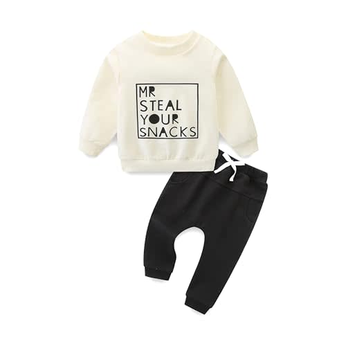 CIZENOFURS Baby Boy Clothes Fall Winter Long Sleeve Sweatshirt with Pants Set Toddler Cute Letter Print Outfits