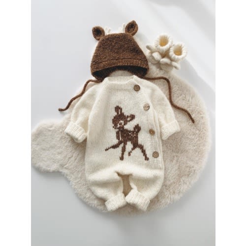 Handmade Alpaca Wool Knitted Jumpsuit Set for Newborn