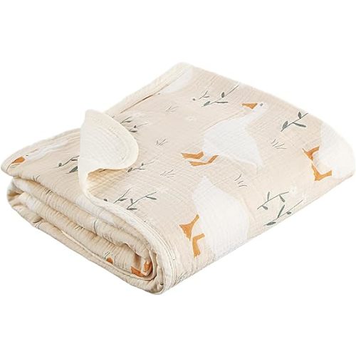 Beige Silly Goose Muslin Baby Blanket for Girls Boys 40x36 Inch