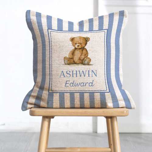 Personalized Woven Teddy Bear Heirloom Baby Name Pillow Custom Newborn Crib Decorative Pillow Newborn Keepsake Personal Nursery Decorations
