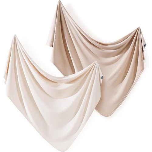 GRSSDER 2 Pack Newborn Swaddle Blanket, Ultra Soft Stretchy Jersey Knit Extra Large Size 33 x 44 Receiving Blankets for Easy Swaddling Baby Snug and Cozy