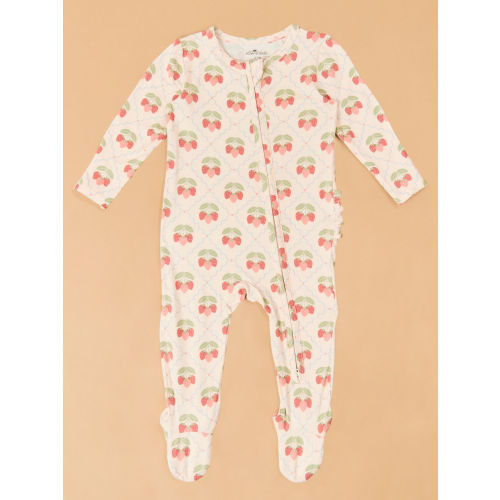 Sweet Strawberry Ruffle Back Footie