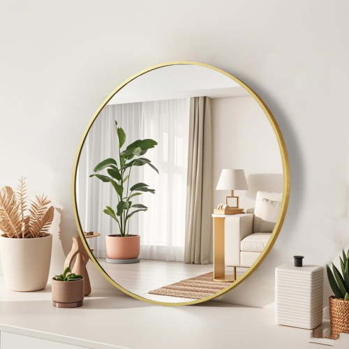 Mirrors 30" Round Bathroom Wall Mirror, Gold