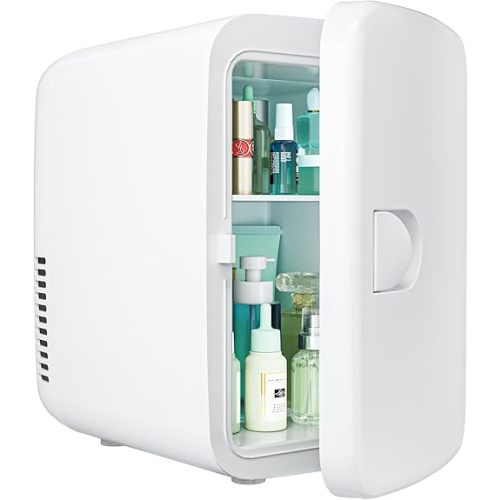 EUHOMY Mini Fridge, 4 L/6 Cans AC/DC Small Refrigerator for Skincare, Portable Cooler and Warmer for Skin Care, Cosmetics, Beverage, 4L Makeup Mini Fridge for Bedroom, Car, Office, Dorm, White