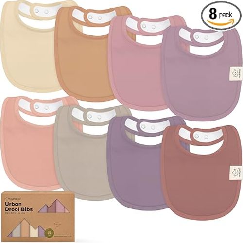 8-Pack Organic Baby Bibs for Boys, Girls - Soft Cotton Drooling and Teething Bibs for Baby Girl & Boy, Extra Absorbent, Easy to Clean & Put On for Toddler, Newborn, Infant 0-24 Months (Mauve)