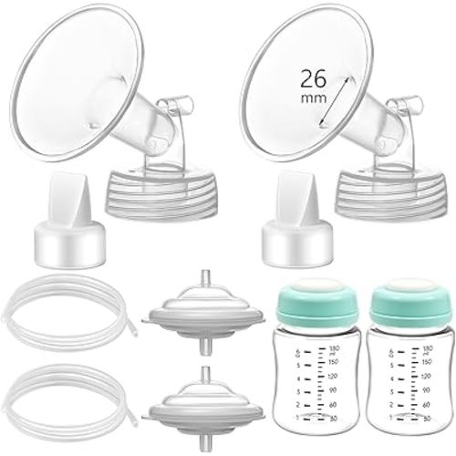 Pump Parts Compatible with Spectra S1/S2/9 Plus, Not Original Accessories, Full Set Replacements Include 26mm Flange, Duckbill Valve, Backflow Protector, Tubing and Bottle