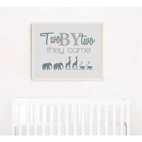 Two by Two they Came Twin Nursery Decor, Noahs Ark Twin Baby Gift, Boy Girl Twin Wall Art, Twin Boy Nursery Art, Twin Girl Gift for Twins