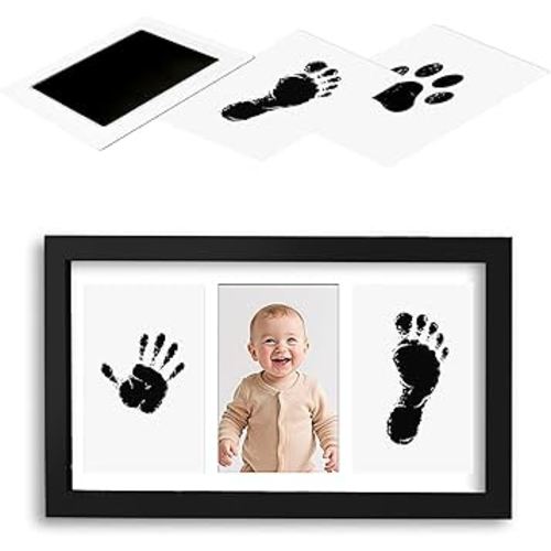 Inkless Baby Hand and Footprint Kit - No Mess Ink Pad for Handprint Girl - Clean Touch Dog Paw Print Kit, Personalized Baby Shower Gifts, Nursery Newborn Keepsake Frame(Black)