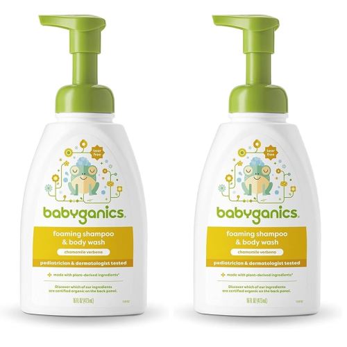 Babyganics Baby Shampoo + Body Wash Pump Bottle, Chamomile Verbena, Non-Allergenic and Tear-Free, 16 Fl Oz, Packaging May Vary (Pack of 2)