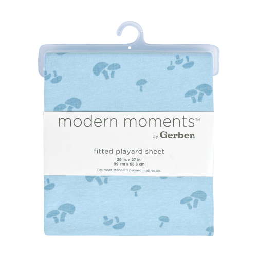 Modern Moments by Gerber Baby & Toddler Boy Ultra Soft Playard Sheet, Blue Mushrooms