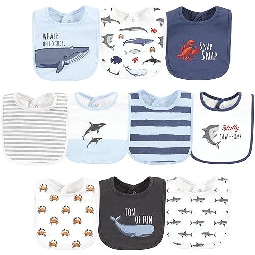 Hudson Baby Unisex Baby Cotton Bibs, Boy Whale Shark, One Size