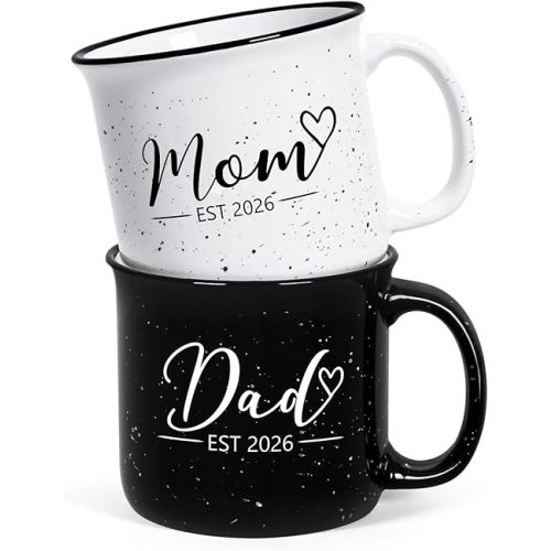 Maustic Mom and Dad Mugs, New Parents Gifts for Couples, New Mom and Dad Est 2026 Gifts for Expecting First Time Parents, 15 Oz