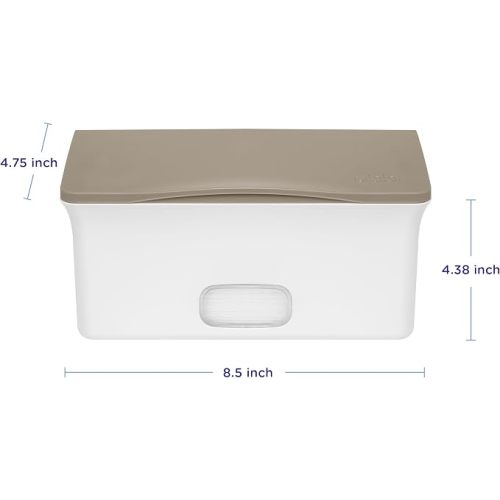 Ubbi Baby Wipes Dispenser with Weighted Plate, Taupe | Rubber Seal Keeps Wipes Fresh, Non-Skid Feet, Holds Standard Pack of Wipes, Baby Changing Station Essential