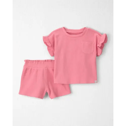 Baby Girl 2-Piece Organic Cotton Waffle Knit Top & Short Set - Little Planet | Carter's