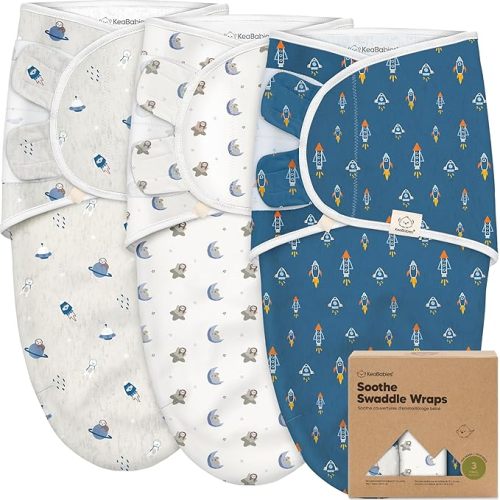 KeaBabies 3-Pack Baby Swaddle Sleep Sack 0-3 Months in Cosmo