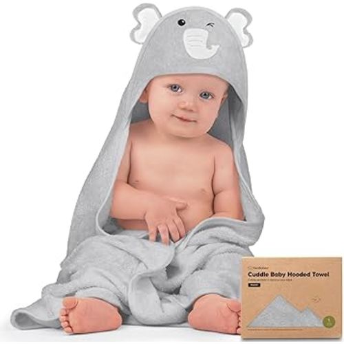 KeaBabies Baby Hooded Towel - Viscose from Bamboo Baby Towel, Infant Towels, Large Hooded Towel, Organic Baby Bath Towel with Hood for Girls, Babies, Newborn Boys, Toddler(Elephant)