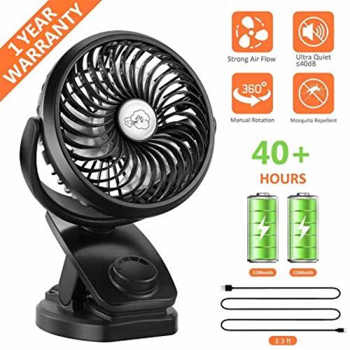 COMLIFE Battery Operated Clip on Portable Fan with 4400mAh Power Bank Feature, Rechargeable Battery Personal Cooling Fan for Baby Stroller, 6-32 Hours Working Time,Stepless Regulation,Strong Airflow
