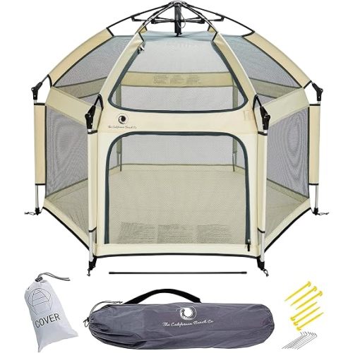 POP 'N GO PLAYPEN - Indoor & Outdoor Baby Playpen for Babies and Toddlers - Baby Beach Tent, Foldable, Portable W/Canopy, Travel Bag, & Mosquito Net - Pop Up Pack and Play Tent (Warm Ivory)
