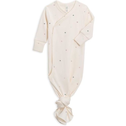 Colored Organics Baby 100% Organic Cotton Newborn Knotted Gown - Infant Indy Kimono Wrap Front Tie Knot with Mitten Cuffs