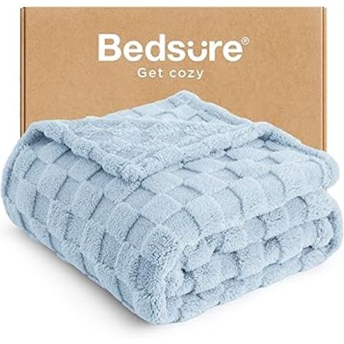 Bedsure GentleSoft Light Blue Throw Blanket for Couch - Checkered Fleece Blankets Gifts for Women Men Girls, Cute Soft Cozy Throw for Bedroom Home Decor Gifts, 50x60 Inches