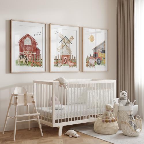 Farm Animal Nursery Prints: Rustic Barn Wall Art, Set of 3