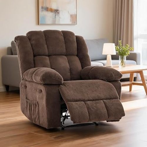 Oversized Recliner Chair for Adult,150°Recliner Chairs Ergonomic Nursery Chairs, Extra Wide Manual Recliners,Fabric Upholstery Soft Sofa Chair for Livingroom,Bedroom,Brown