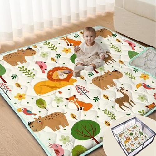 Baby Play Mat, 47x47 Play Mat for Playpen, Thick Soft Cushioned Baby Mat for Floor, Non-Slip Crawling Mat Washable Playmat for Babies Toddlers Infants Activity & Tummy Time (Forest, 47x47)
