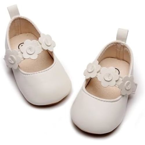 HONGTEYA Infant Baby Girls Mary Jane Flats Non Slip for Toddler First Walkers Soft Sole PU Leather Crib Shoes Sneaker Wedding Party Christmas Princess Dress Shoes Baby Moccasins Girls