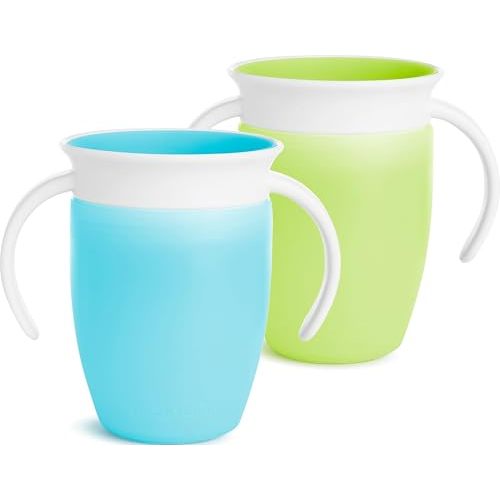Munchkin® Miracle® 360 Trainer Sippy Cup with Handles, Spill Proof, 7 Ounce, 2 Pack, Green/Blue