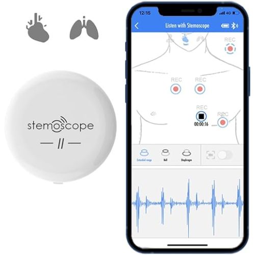 Stemoscope® II Smart Bluetooth Stethoscope - Listen to and Record Heart Rhythms and Lung Sounds - Digital Stethoscope