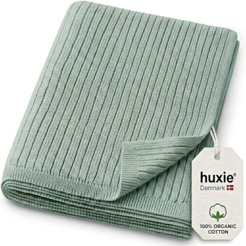 Knitted Organic Cotton Baby Blanket- Swaddle Blanket, 30" x 40" Soft Receiving Blanket for Newborn (Roman Green)