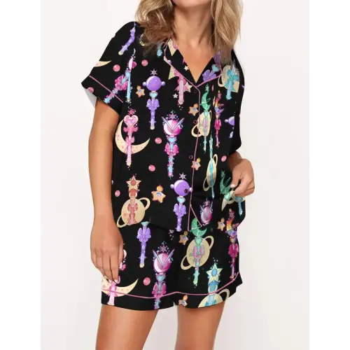 Moon Princess Sailor Guardians Wand Black Satin Pajama Set For - TikTok Shop