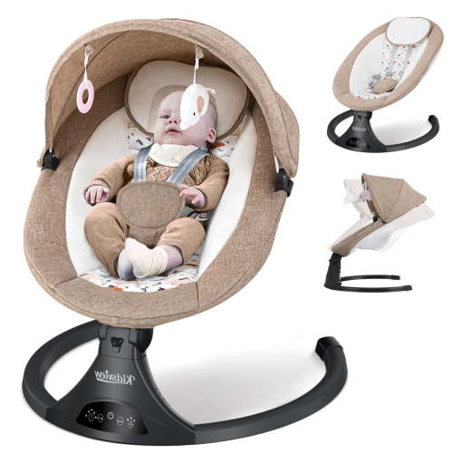 Baby Swing,Bluetooth Baby Swing for Infants Portable Baby Swing for Newborn, Electric Baby Swings with 5 Gears & Time Set & Music&Remote Control, Infant Swing for Babies 0-6 Months, Unisex,Khaki