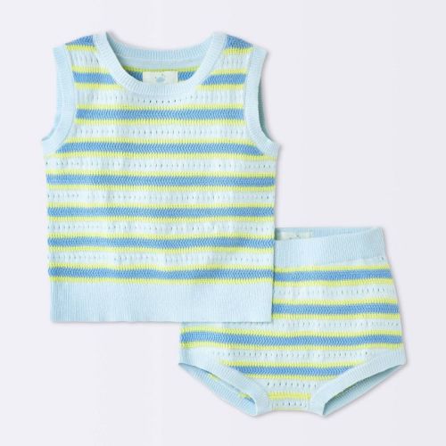 Baby Boys' Striped Sweater Tank Top and Shorts Set - Cloud Island™ Blue/Yellow 6-9M