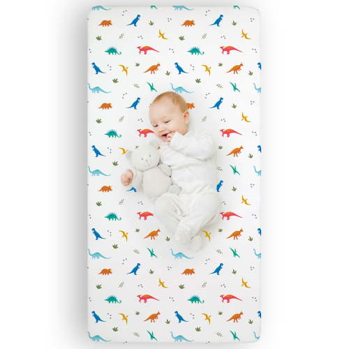 Wildkin Kids Fitted Crib Sheet for Boys and Girls, Features Vibrant, Playful Olive Kids Designs, 100% Cotton (Jurassic Dinosaurs)